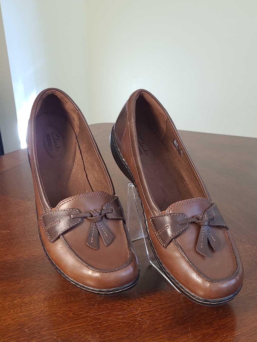 Clarks Ashland Bubble Comfort Loafers Women's Brown Leather Tassel Size 10